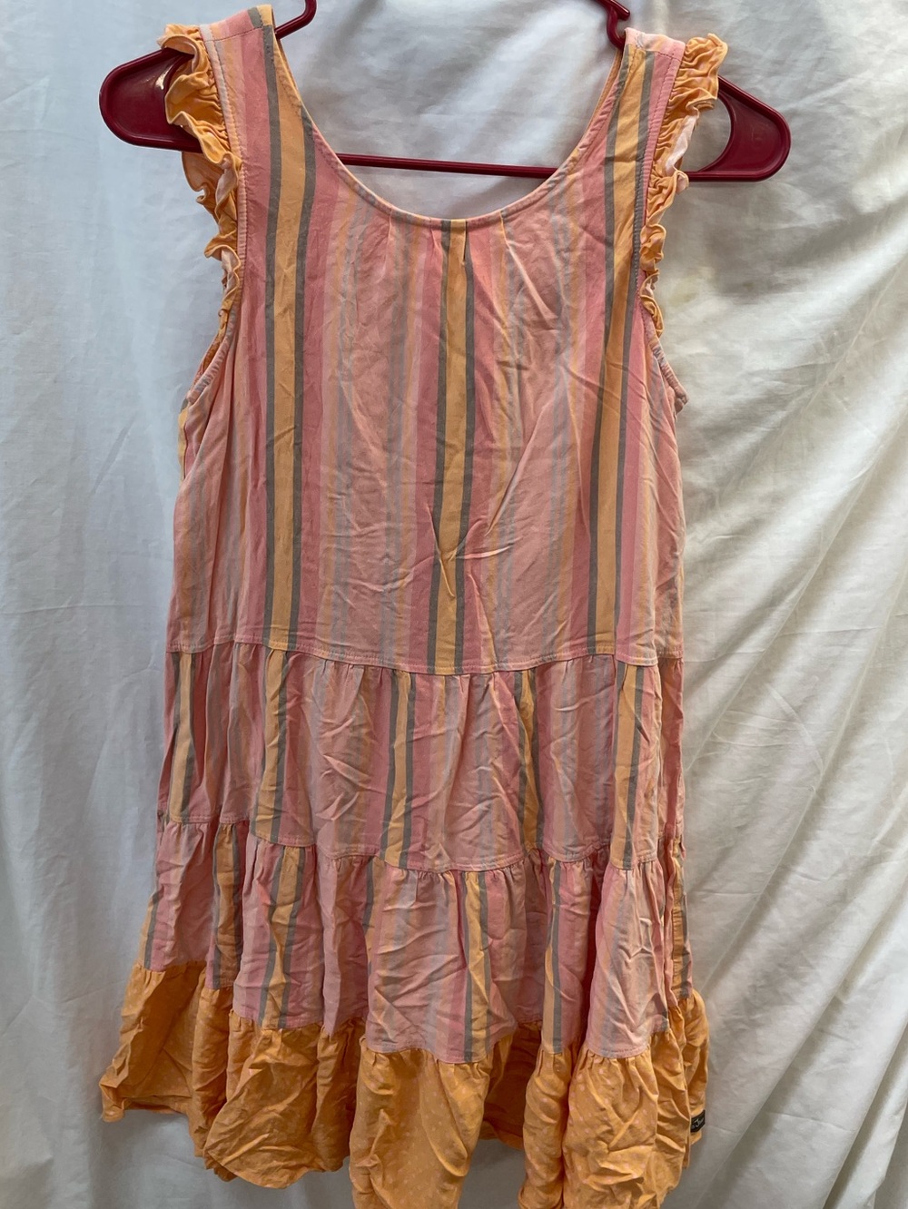 Matilda Jane Girls Pink & Peach Striped Ruffle Dress girl sz 14